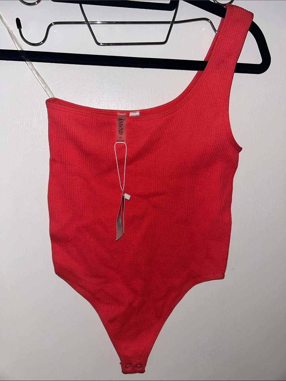 Pink Coral One Sleeve Slinky Fit Ribbed Thong Bodysuit NWT - ANWND